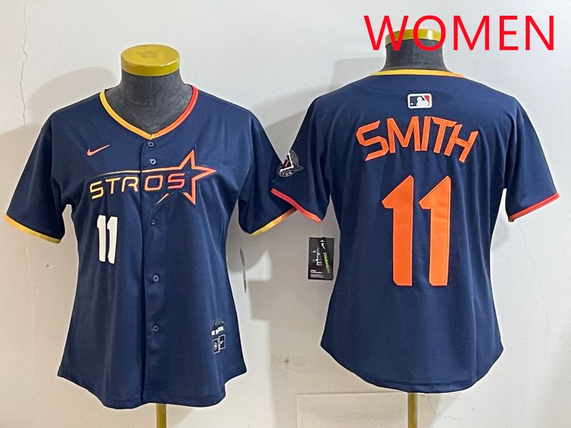 Women Houston Astros 11 Smith Blue three generations Joint Name Nike 2025 MLB Jersey style 4